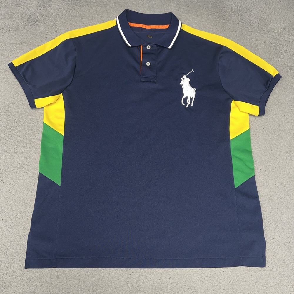 Polo Ralph Lauren Shirt Men's Sz L Navy Blue Polo Mesh Big Pony Golf Performance